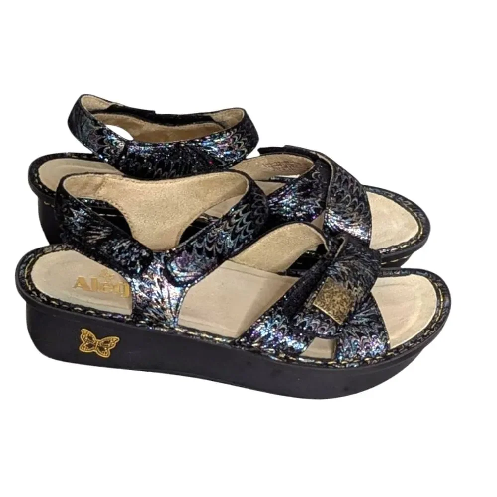 Alegria Lula Leather Adjustable Backstrap Sandals Glam Bam 37 US 7 Wide Width